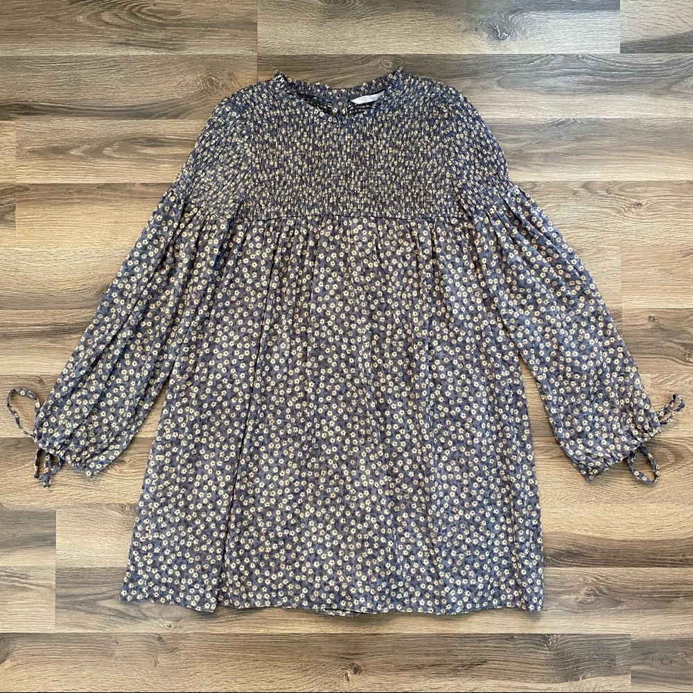 Zara Floral Smocked Long Sleeve Dress